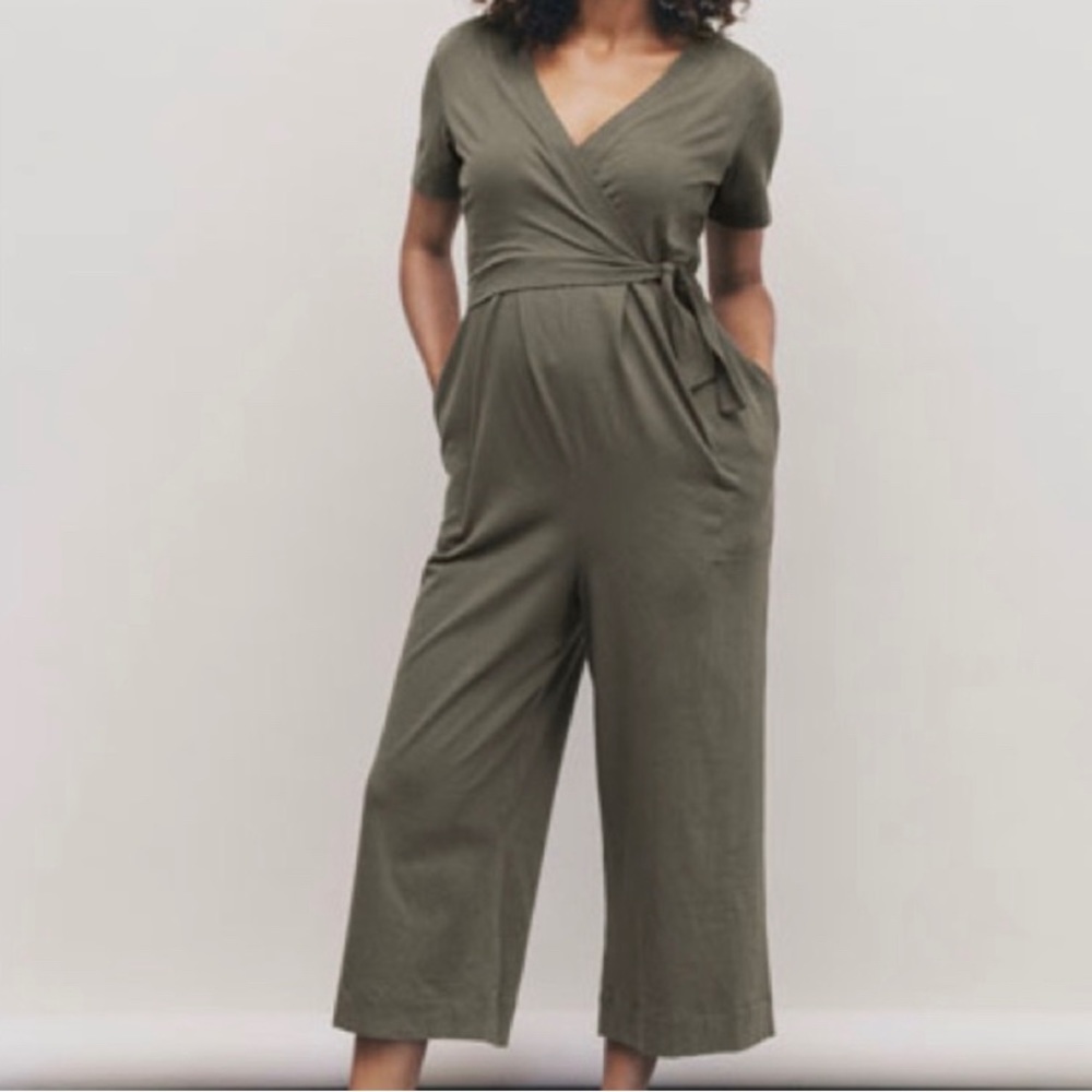 Boob Design Amelia faux wrap sage green cropped wide leg jumpsuit